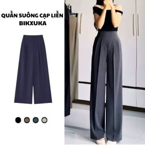 Quần dài ống rộng nữ vải ruby cao cấp quần suông ống đứng cạp liền lưng cao 2ly trước tôn dáng Q07