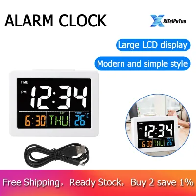 Color Large Screen LCD Electronic Desk Alarm Clock with Temperature Date Display