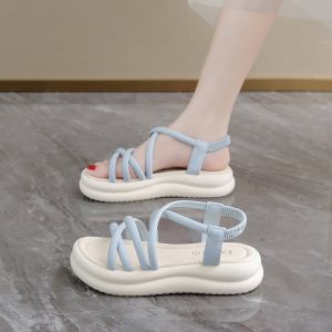 [Free Shipping] Thick-Soled Roman Sandals For Women New Summer Style Suitable For Wearing Outdoors With Soft Soles Perfect With Dresses And Featuring Crisscross Straps Ideal For The Beach