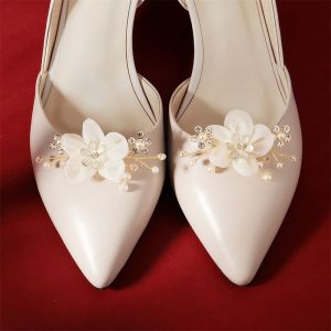LIJU78113 1 Pair Women Lady Bride Crystal Pearl Shoe Clips Cloth Art Flower Charm Buckle Shoes Decoration