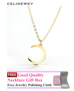 Celinewey Jewelry Shine Classy Lucky Moon 18K Gold Plated OR White Gold Plated Necklace Birthday Gift445wgp446gp