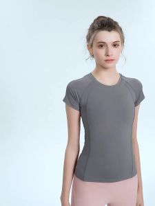 Lulu yoga Womens Sports Top Tight round Neck Training Yoga Short Sleeve T T-shirt