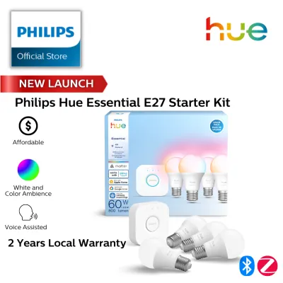 Philips Hue Essential Smart LED E27 Starter Kit White and Color Ambiance 2200K-6500K Dimmable Works with Alexa Google Assistant and Apple Home
