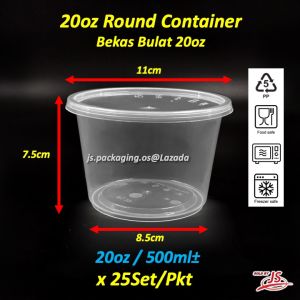 Disposable Microwaveable Round Food Container with Lid 20oz (50set/pkt) Bekas Plastik Makanan Bulat