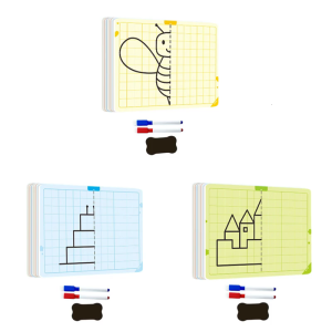 ชุดการเรียนรู้การวาดภาพแบบสมมาตรพร้อมกระดานวาดภาพและเครื่องหมายลบได้สำหรับเด็กก่อนวัยเรียน