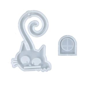 Kitten Animal Silicone Stand Molds Kitten Silicone Pendant Molds with Holder for Tealight Stand Epoxy Resin Molds