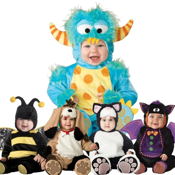 Baby's Cute Animal Romper Halloween Role Play Costume Baptism Outfits Bat  Cat Bee Blue Monster Dress Up Halloween Costume Party Girls Boys Infant