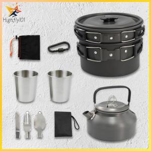 จัดส่งในประเทศไทย11 ชิ้นกลางแจ้งอุปกรณ์ทำอาหารหม้อกระทะกาต้มน้ำชุดตั้งแคมป์อุปกรณ์ทำอาหารสำหรับตั้งแคมป์กลางแจ้งทำอาหารและปิกนิก