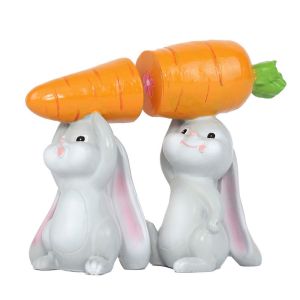 PYA94 2Pcs/Set Simulation Bunny Cute Easter Bunny Figurine Colorful Hand-Painted Resin Rabbit Decoration Exquisite Realistic Carrot-Carrying Bunny Statue Lifelike Rabbit