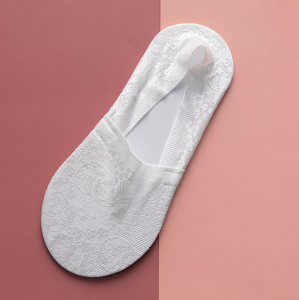 ถุงเท้าซ่อน แบบบาง แต่งลูกไม้ กันลื่น สีพื้น สําหรับผู้หญิง เนื้อนุ่มใส่สบาย