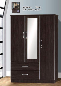 4 Feet Wardrobe Cupboard 5737 Walnut Color Mirror / Wenge 737 Furniture Almari Baju D