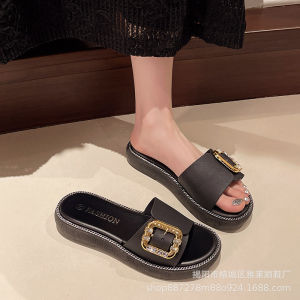 Free Shipping New Summer WomenS Slippers Korean-Style Fashionable Buckle Flat Sandals  Slippers