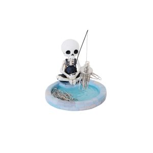 PHANT ic Skeleton Fishing Paper Clip Holder Creative Design Pool-shaped base Fishing Ornament Collectible Piece Fishing Skeleton Skeleton Fisher Sculpture Halloween Decoration