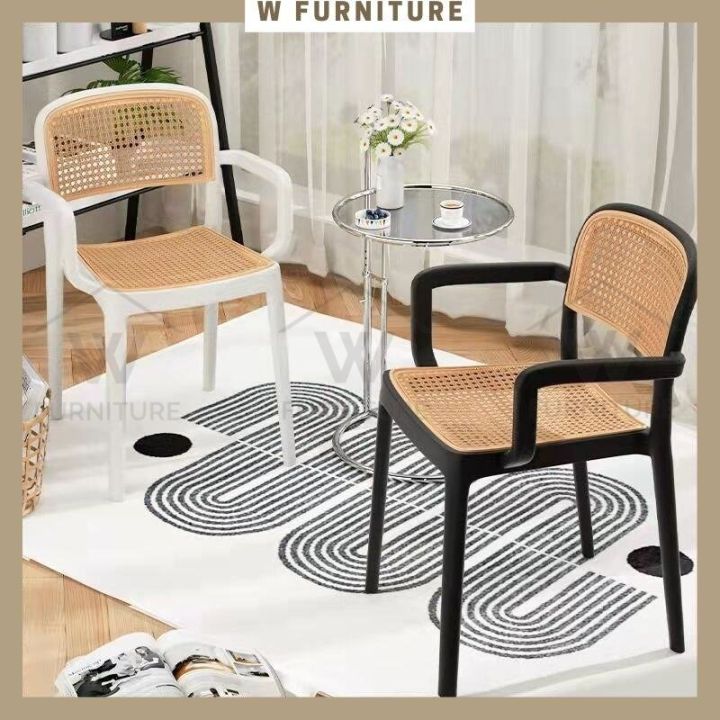 WFURNITURE Kerusi Rotan Armrest Rattan Chair Arm Chair PP Stackable Minimalist Outdoor KerusiCafe Backrest Chair Lazada