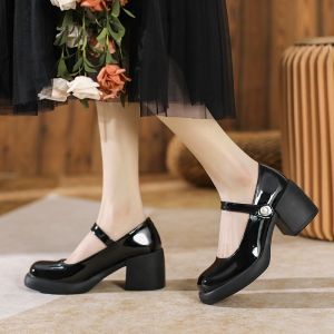 Mary Jane รองเท้า ของผู้หญิงใหม่ พร้อมหัวเข็ม 6 ซม. ส้นบล็อก กันน้ำ ส้น สำหรับสัตว์ส่วนบ่อย