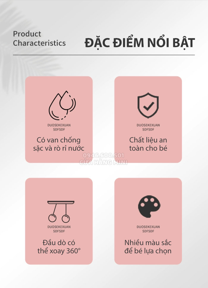 Điểm Nổi Bật Bình Tập Uống Nước Có Tay Cầm, Van Chống Sặc