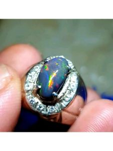 Cincin Perak Batu Permata Kalimaya Black Opal Solid Asli Baten Jarong Siang Malam Mantul Poko Nya