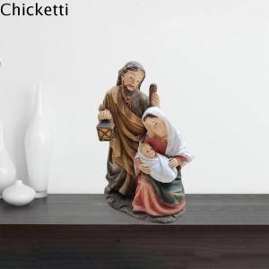 CHICKETTI งานทำมือ รูปปั้นครอบครัวศักดิ์สิทธิ์ การ์ตูนลายการ์ตูน สีทาแล้ว ตุ๊กตาพระคริสต์ สร้างสรรค์และสร้างสรรค์ ประติมากรรมทางศาสนา คริสตจักรในโบสถ์