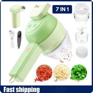 7 In 1 Multifunctional Electric Vegetable Cutter Stainless Steel Chopper Wireless USB Charging Hand-Held 切菜机