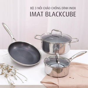 [Hàng chính hãng] Bộ 3 nồi chảo iMat Blackcube đa năng Sản phẩm Blackcube Hàn Quốc