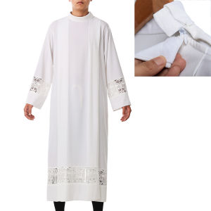 Priest ALB Liturgical Church Garment Cross Lace Box Pleated ALB