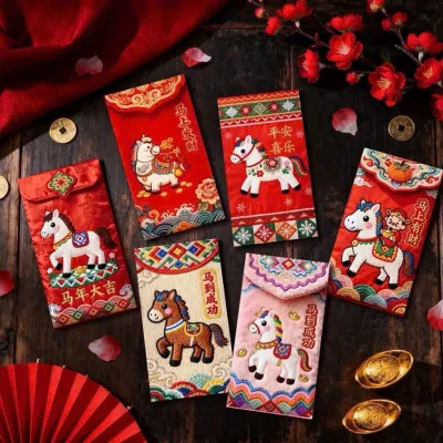 Set bao lì xì thêu hình ngựa nhiều mẫu – biểu tượng thành công thăng tiến thích hợp mừng tuổi biếu tặng dịp Tết 2026