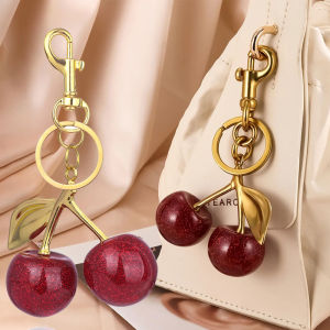  Shiny Alloy Bowknot Cherry Keychain Fruit Creative Bag Charm Car Pendant Gift for Friends Lovers Bag Charm