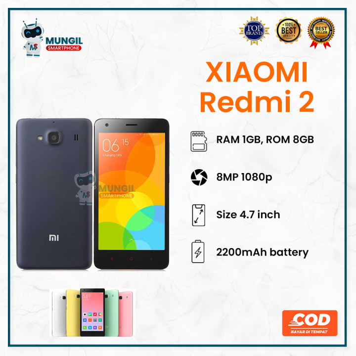 Xiaomi Redmi 2 Ram 1/8 GB Murah Fullset Garansi 1 Minggu Distributor Smartphone Android Main Rear Dual Selfie Camera 8 2 MP Li-Po 2200 mAh Batrai Harga 1 Jutaan