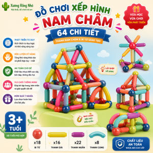 Bộ Xếp hình nam châm 64 chi tiết đồ chơi xếp hình phát triển trí thông minh cho bé
