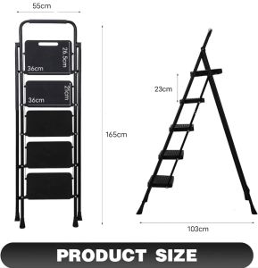 2/3/4/5 Step Extra Wide Anti Slip Foldable Ladder Lightweight Folding Step Stool Sturdy Steel Ladder