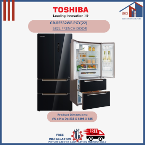 TOSHIBA GR-RF532WE-PGY(22) 582L FRENCH DOOR - Black Glass - 2 TICKS