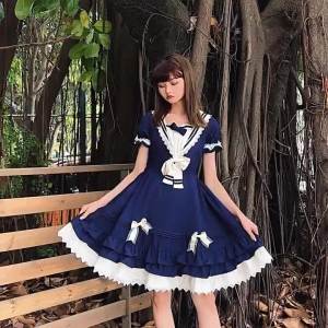 LOLITA Lolita dress In Rivers sail-themed tea party dress summer navy-style dress preppy-style princess dress
