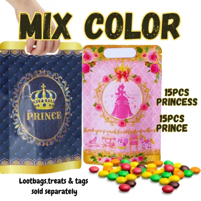 30pcs Royal Prince Princess Birthday Party Chipbags Candy Bags Lootbox Giveaways Souvenirs Packaging Ziplock