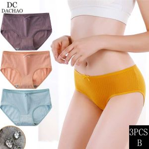 DACHAO 3pcs Graphene Antibacterial Womens Underwear Women Seamless Cotton Panties Mid-waist Breathable Briefs Ladies Lingerie