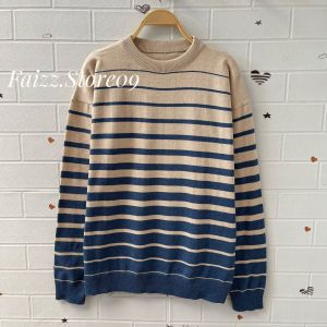 Sweater Knit Habiba Catton Motif Stripe Wanita Lengan Panjang