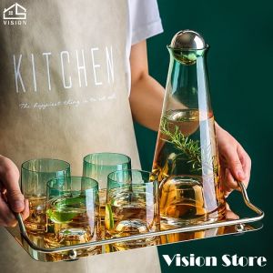 Vision Nordic Luxury Water Kettle Household Heat Resistance Water Jug Gradient Green Borosilicat Glass Juice Jug Bottle Large Capacity Teapot With Cup Filter Cold Drinkware