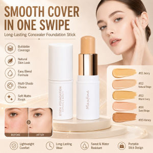 Metal Tubing Concealer Foundation Stick Hydrating Moisturizing Formula 24H Full Coverage Smooth Silky Texture Matte Finish Natural Look Dark Circles Concealer Lightweight Base