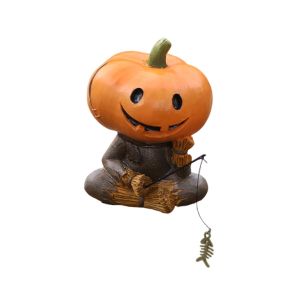 HCHC MALL Cute Pumpkin Scarecrow Fishing Statue Resin Cartoon Miniatures Figurine Garden Decor Waterproof Pumpkin Elf Sculpture Halloween