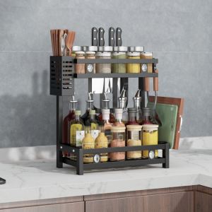 Kitchen Spice Rack Stainless Steel Seasoning Storage Condiment Rack Seasoning Rack Rak [E19]
