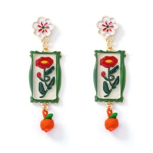 OEUVR Creative Enamel Flower Dangle Earrings Painting Charm Metal Geometric Stud Earrings Personality Retro Bohemian Dangle Earring Beach