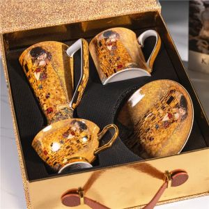 Gustav Klimt Kiss Bone China Mugs Coffee Cups Set Luxury Porcelain Tea Cup Water Mug with Exquisite Gift Best Gift for Him