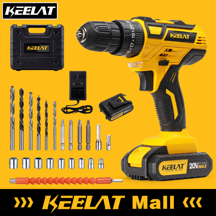 KEELAT KCD009 20V Battery Cordless Drill Speed Drilling Screw Driver ...