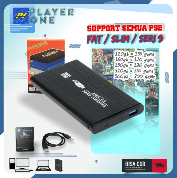 HARDISK EXTERNAL PS2 HDD PS2 250GB SOFTWARE MCBOOTING FAT SLIM  COLOK LANGSUNG PAKAI