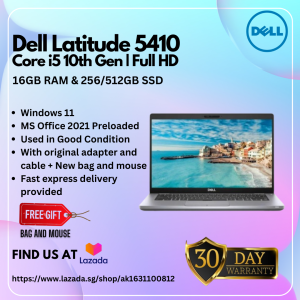 Dell Latitude 5410 Touchscreen | i5 10th Gen | Full HD 1920 x 1080 | RAM 16GB SSD 256/512GB | Win11 | MS Office 2021 Preloaded | Used in Good Condition