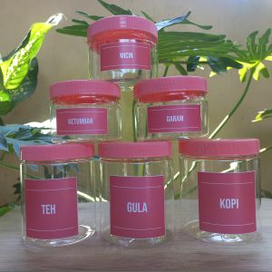 Toples Plastik Tempat Bumbu Dapur Warna Pink PP Model Minimalis Free Stiker Anti Air