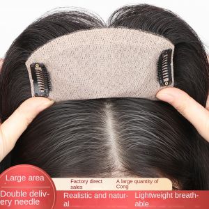 Double handed needle Insta-Worthy 100% Real Human Hair Boost Volume of Hair Seamless Natural Black Topper Cover Thin or White Hair Light Breathable Base for Confidence For Women