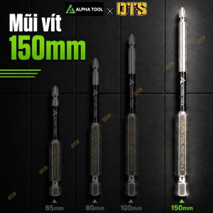 Mũi vít 4 cạnh PH2 ALPHA TOOL dài 65/80/100/150mm thép S2 chuôi 1/4" từ tính cao chống trượt