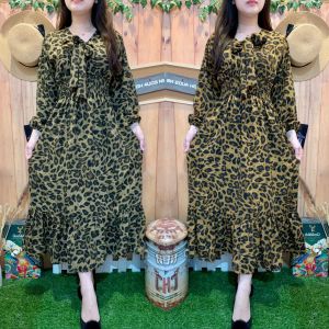 LONG DRESS TIEL LEOPARD LONGSLEEVE 5055