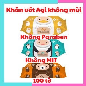 Combo 3 bịch khăn ướt Agi không mùi 100 tờ cho bé ( set 3 bịch khăn ướt Agi)