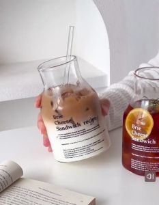 Set Ly Thủy Tinh + Ống Hút In Chữ 650ML Chịu Nhiệt Cao Đựng Cà Phê Trà Sữa Nước Ép - Chihirostore.decor